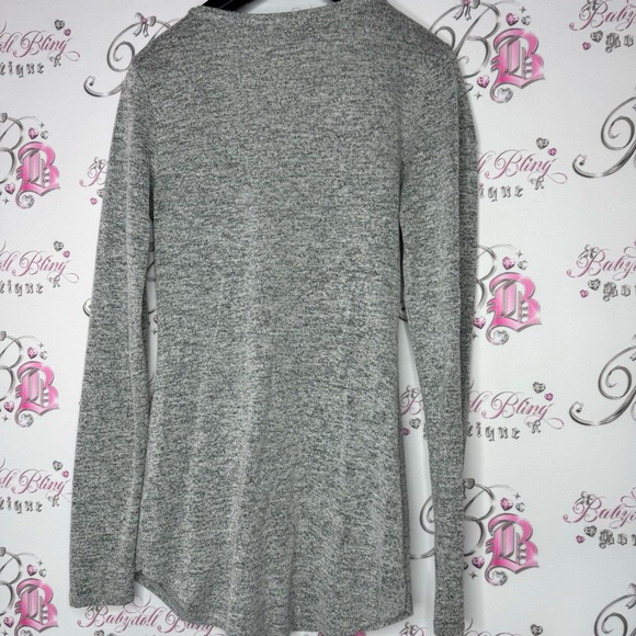 Dynamite top long sleeve zipper zip up grey gold soft stretchy V neck comfy - Picture 3 of 9